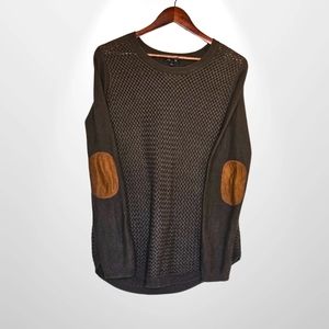 Lety & Me Tunic Sweater with suede elbow patches, Size Small in Olive Green